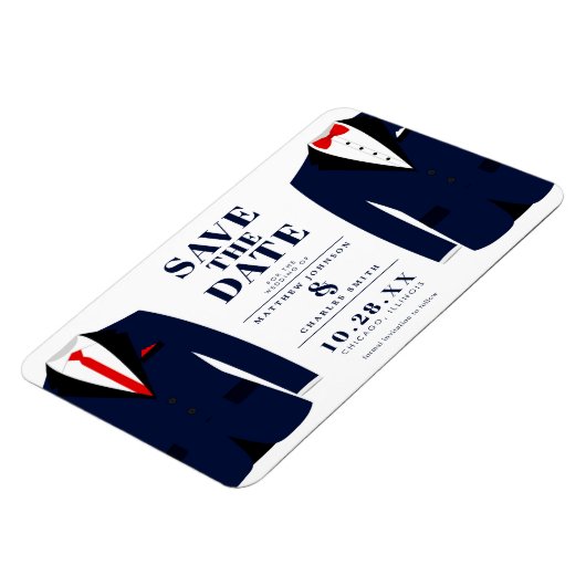Mr. & Modern Wedding Navy Tux - Save the Date Magnet (Linke Seite)