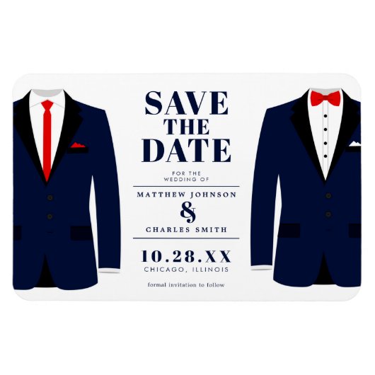 Mr. & Modern Wedding Navy Tux - Save the Date Magnet (Horizontal)