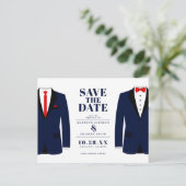 Mr. & Modern Wedding Navy Tux - Save the Date Postkarte (Stehend Vorderseite)