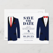 Mr. & Modern Wedding Navy Tux - Save the Date Postkarte (Vorne/Hinten)