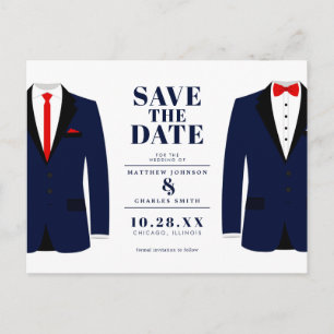 Mr. & Modern Wedding Navy Tux - Save the Date Postkarte