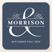 Mr. Monogram Navy Blue Wedding Rechteckiger Pappuntersetzer (Vorderseite)
