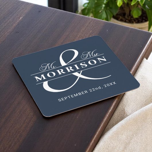 Mr. Monogram Navy Blue Wedding Rechteckiger Pappuntersetzer