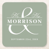 Mr. Monogram Sage Green Wedding Rechteckiger Pappuntersetzer (Vorderseite)