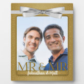 Mr & Mr Gay Wedding Gold Damask Foto Fotoplatte (Vorderseite)