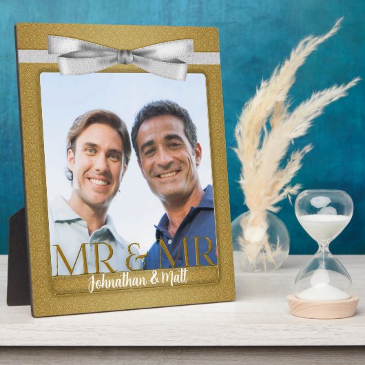 Mr & Mr Gay Wedding Gold Damask Foto Fotoplatte (Seite)