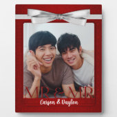 Mr & Mr Gay Wedding Red Damask Foto Fotoplatte (Vorderseite)