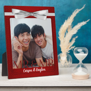 Mr & Mr Gay Wedding Red Damask Foto Fotoplatte