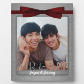 Mr & Mr Gay Wedding Silver and Red Foto Fotoplatte (Vorderseite)