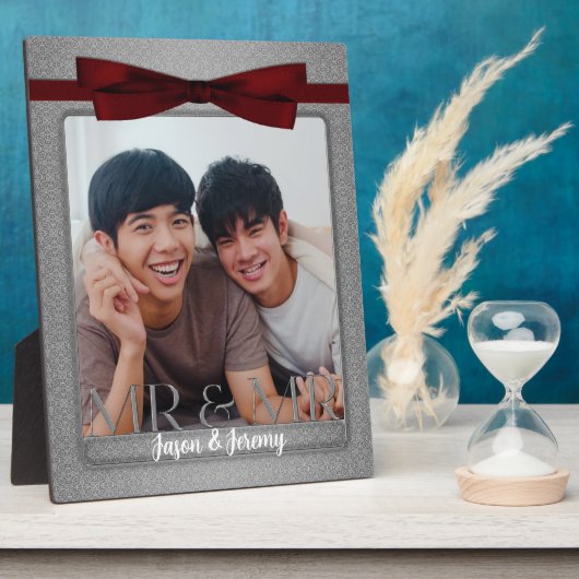 Mr & Mr Gay Wedding Silver and Red Foto Fotoplatte (Seite)