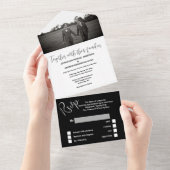 Mr. & Mr. Schwarz-weiße FOTO Hochzeit All In One Einladung (Abreißtisch)