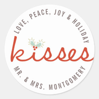 Mr & Mrs. 1. Christmas Mistletoes Holiday Wedding Runder Aufkleber