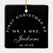 Mr. Mrs. 1 Foto Collage Erste Weihnacht Keramikornament (Rückseite)