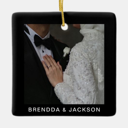 Mr. Mrs. 1 Foto Collage Erste Weihnacht Keramikornament (Vorderseite)