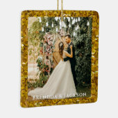 Mr. Mrs. 1 Foto Collage First Christmas golden Keramikornament (Rechts)