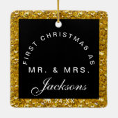 Mr. Mrs. 1 Foto Collage First Christmas golden Keramikornament (Rückseite)