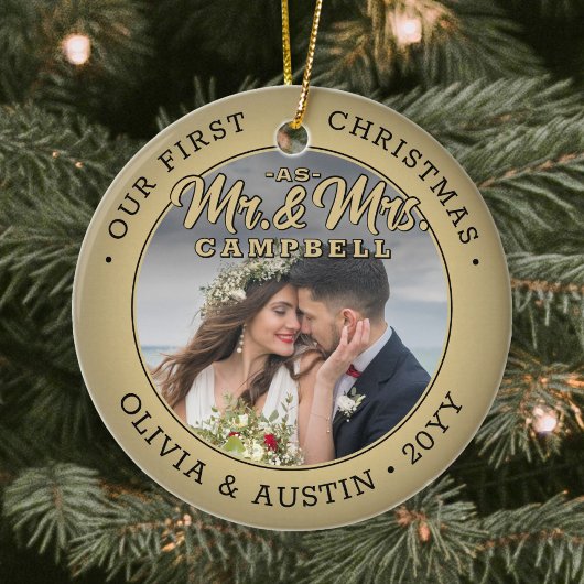 Mr & Mrs 2 Foto Newlyweds 1. Xmas Imitate Gold Keramik Ornament