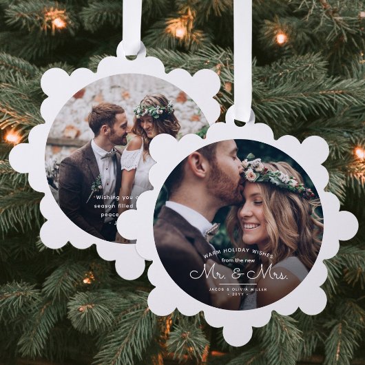 Mr & Mrs 2 Foto Newlyweds Erste Weihnachten Verhei Ornament Karte