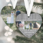 Mr & Mrs. 4 Foto Erstes Weihnachts Graues Imitat H Ornament<br><div class="desc">Feiern Sie einen fröhlichen 1. Urlaub als verheiratetes Paar mit einer maßgeschneiderten 4-Foto-Collage "Unser erstes Weihnachtsfest als Mr. & Mrs." herzförmige Acrylschmuck. Alle Texte und Bilder auf dieser Vorlage sind einfach zu personalisieren. (IMAGE PLACEMENT TIP: Eine einfache Möglichkeit, ein Foto genau so zu zentrieren, wie Sie es gewollt haben, ist...</div>