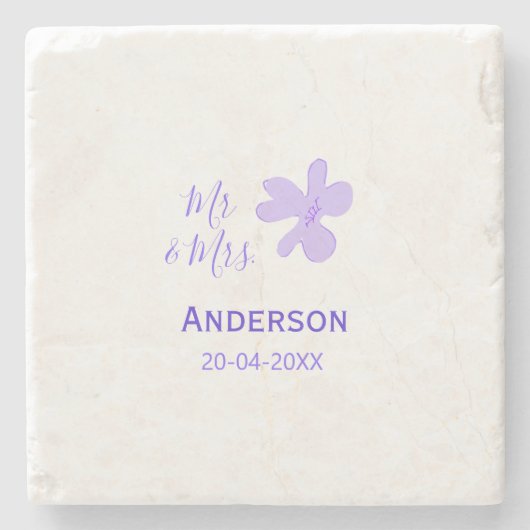 Mr & Mrs add family name date year wedding favor g Steinuntersetzer (Vorderseite)