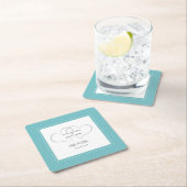 Mr & Mrs Aqua & White Elegant Hearts Wedding Chic Rechteckiger Pappuntersetzer (Vor Ort)