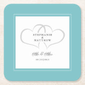 Mr & Mrs Aqua & White Elegant Hearts Wedding Chic Rechteckiger Pappuntersetzer (Vorderseite)