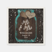 Mr & Mrs Aquamarin Rustic Wood Mason Jar Wedding Serviette (Vorderseite)