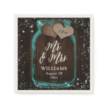 Mr & Mrs Aquamarin Rustic Wood Mason Jar Wedding