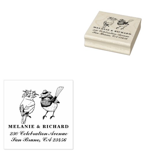 Mr & Mrs Birds Wedding Names Script Rücksendeadres Gummistempel (Stempel)