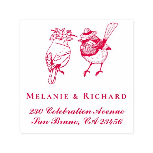 Mr & Mrs Birds Wedding Names Script Rücksendeadres Permastempel (Design)