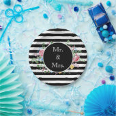 Mr & Mrs Black and White Striped Blume Classic Pappteller (Party)