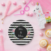 Mr & Mrs Black and White Striped Blume Classic Pappteller (Party)