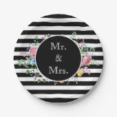 Mr & Mrs Black and White Striped Blume Classic Pappteller (Vorderseite)