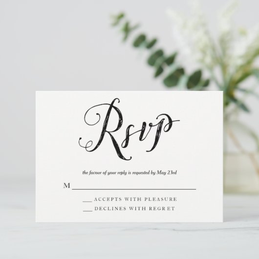 Mr & Mrs Black & White Wedding RSVP Response Cards (Stehend Vorderseite)
