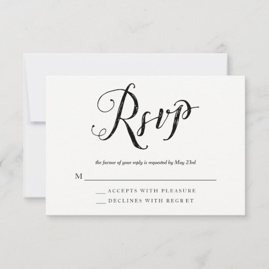 Mr & Mrs Black & White Wedding RSVP Response Cards Karte (Vorderseite)