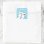 Mr & Mrs Blue Flowers Flip Flops Beach Wedding Quadratischer Aufkleber (Tasche)