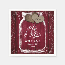Mr & Mrs Burgundy Wood Mason Jar Barn Wedding Serviette