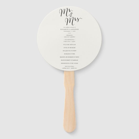 Mr & Mrs. Calligraphy Script Chic Wedding Program Fächer (Vorderseite)