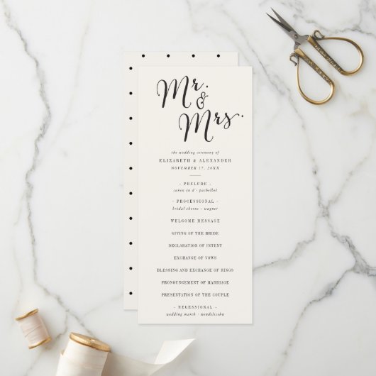 Mr & Mrs. Calligraphy Script Classic Chic Wedding Programm (Vorderseite/Rückseite Beispiel)