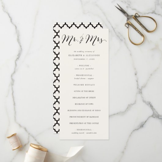 Mr & Mrs. Calligraphy Script Geometric Chic Weddin Programm (Vorderseite/Rückseite Beispiel)