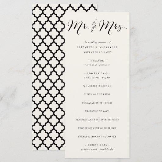 Mr & Mrs. Calligraphy Script Geometric Chic Weddin Programm (Vorne/Hinten)