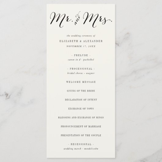 Mr & Mrs. Calligraphy Script Geometric Chic Weddin Programm (Vorderseite)