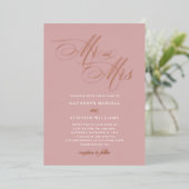 Mr & Mrs Calligraphy Wedding Rose Gold Folieneinladung (Stehend vorne)