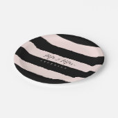 Mr & Mrs. Chic Script Calligraphy Stripes Wedding Pappteller (Schrägansicht)