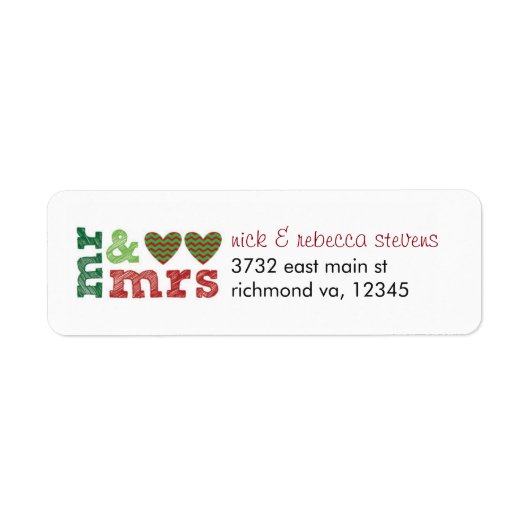 Mr & Mrs. Christmas Hearts Address Labels (Vorne)