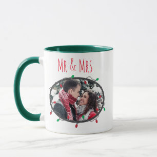 Mr & Mrs. Christmas Lights Red and Green Coffee Ta Tasse