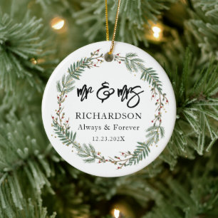 Mr & Mrs. Christmas Wreath Wedding Keramik Ornament