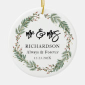 Mr & Mrs. Christmas Wreath Wedding Keramik Ornament (Vorne)