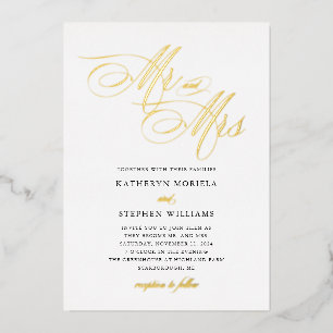 Mr & Mrs Classic Calligraphy Hochzeit Gold Folieneinladung