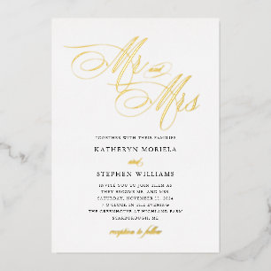 Mr & Mrs. Classic Calligraphy Wedding Gold Folieneinladung